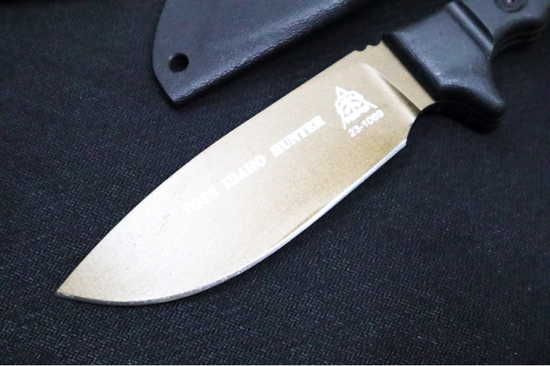 Tops Idaho Hunter Fixed Blade - 1095 Steel / Black Canvas Micarta Handle / Black Kydex Sheath TIH-03