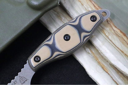 Tops Fillet Knife - 154CM Steel / Tumbled Finish / Tan & Black G-10 Handle / OD Green Kydex Sheath FIL-01