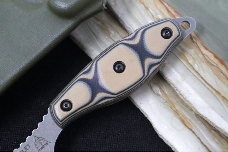 Tops Fillet Knife - 154CM Steel / Tumbled Finish / Tan & Black G-10 Handle / OD Green Kydex Sheath FIL-01