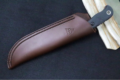 Tops Tex Creek XL Sniper Grey - 1095 Steel / Black Canvas Micarta Handle / Brown Leather Sheath TEXXL-02