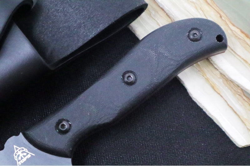 Tops Silent Hero Sniper Grey - 1095 Steel / Smooth Black Linen Micarta Handle / Black Leather Sheath