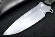 Tops Silent Hero Sniper Grey - 1095 Steel / Smooth Black Linen Micarta Handle / Black Leather Sheath - Northwest Knives