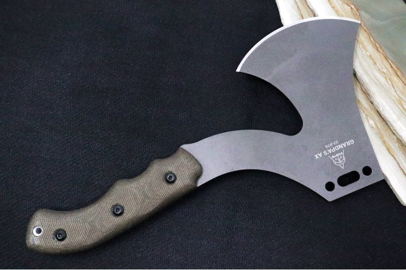 Tops Grandpa's Axe - 1095 Steel / Green Canvas Micarta Handle / Brown Leather Sheath GRAX-02 - Northwest Knives