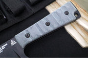Tops Prather War Bowie Fixed Blade - 1095 Steel / Black Traction Coating Finish / Black Linen Micarta Handle / Black Ballistic Nylon Sheath PWB-01 - Northwest Knives