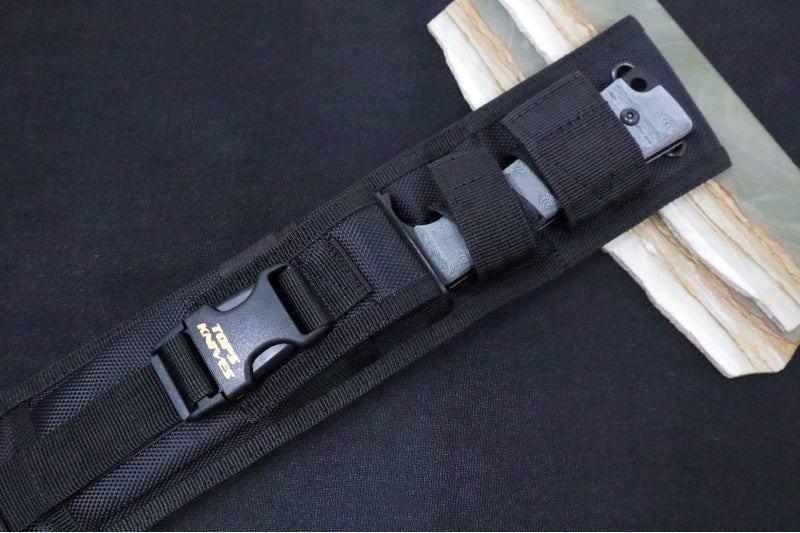 Tops Prather War Bowie Fixed Blade - 1095 Steel / Black Traction Coating Finish / Black Linen Micarta Handle / Black Ballistic Nylon Sheath PWB-01 - Northwest Knives