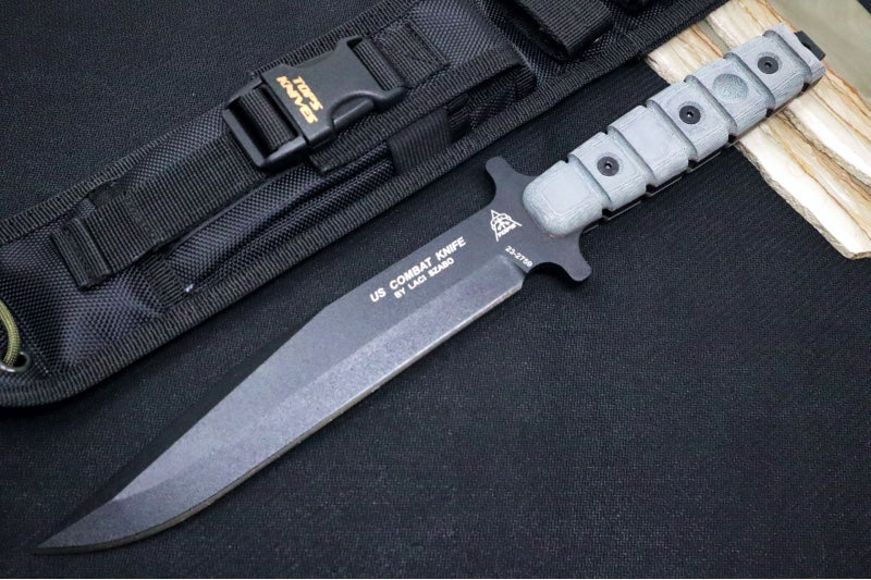 Tops US Combat Fixed Blade - 1095 Steel / Black Traction Coating Finish / Black Linen Micarta Handle / Black Ballistic Nylon Sheath US-01 - Northwest Knives