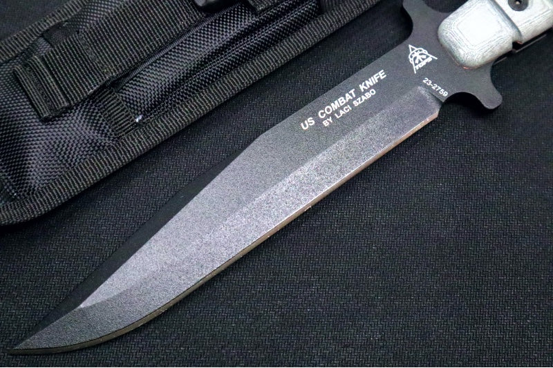 Tops US Combat Fixed Blade - 1095 Steel / Black Traction Coating Finish / Black Linen Micarta Handle / Black Ballistic Nylon Sheath US-01 - Northwest Knives