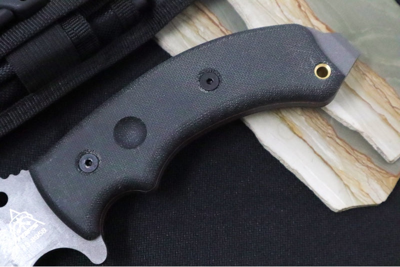 Tops Tahoma Field Fixed Blade - 1095 Steel / Tungsten Cerakote Finish / Black Canvas Micarta Handle / Black Ballistic Nylon Sheath TAHO-04 - Northwest Knives
