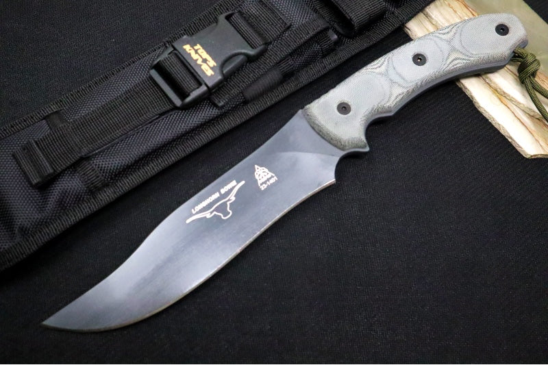 Tops Longhorn Bowie Sniper Grey - 1095 Steel / Black Canvas Micarta Handle / Black Ballistic Nylon Sheath LONGB-05