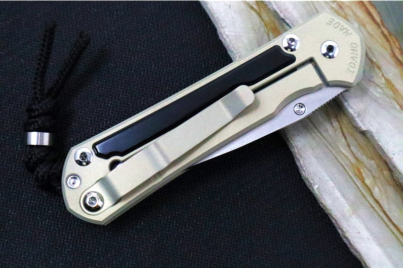 Chris Reeve Knives Large Sebenza 31 NWK Exclusive - Drop Point Blade / CPM-Magnacut Steel / Champagne Cerakote Handle with Black Diamond Richlite Inlays / Black Lanyard with Silver Bead L31-1838 - Northwest Knives