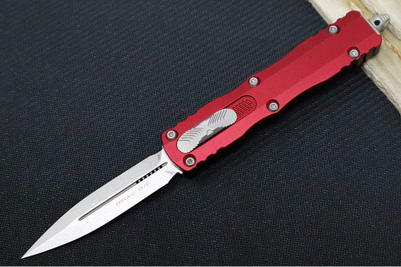 Microtech Dirac OTF - Stonewash Finish / Double Edge / Merlot Anodized Aluminum Handle 225-10MR - Northwest Knives