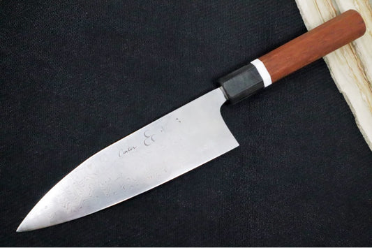 Carter Cutlery - 6.65" Funayuki - Hardwood and Black Canvas Micarta Handle & Hitachi White #1 Steel 30 Layered Damascus 2991