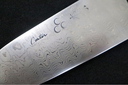 Carter Cutlery - 6.65" Funayuki - Hardwood and Black Canvas Micarta Handle & Hitachi White #1 Steel 30 Layered Damascus 2991