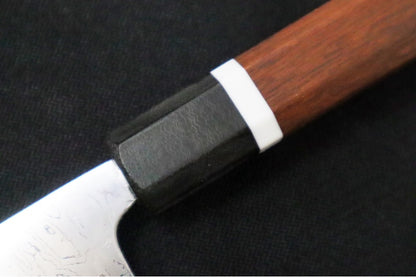 Carter Cutlery - 6.65" Funayuki - Hardwood and Black Canvas Micarta Handle & Hitachi White #1 Steel 30 Layered Damascus 2991