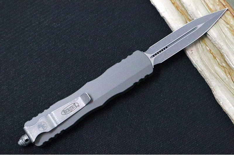 Microtech Dirac OTF - Apocalyptic Finish / Double Edge / Natural Clear Anodized Aluminum Handle 225-APNC - Northwest Knives