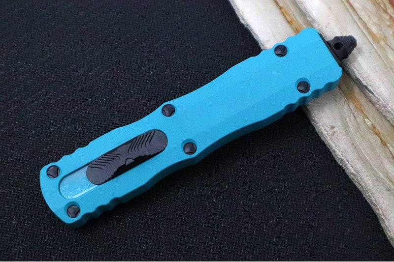 Microtech Dirac OTF - Black Finish / Double Edge / Cyan Anodized Aluminum Handle 225-1CN - Northwest Knives