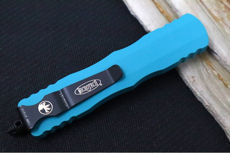 Microtech Dirac OTF - Black Finish / Double Edge / Cyan Anodized Aluminum Handle 225-1CN - Northwest Knives