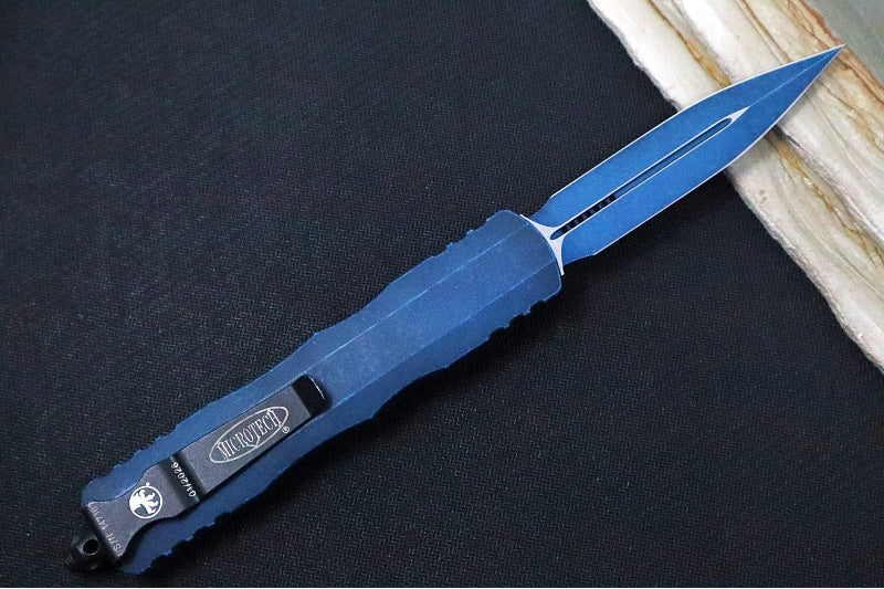 Microtech Dirac Delta OTF - Dagger Blade / Weathered Blue Finish / Weathered Blue Handle 227-1WBL - Northwest Knives