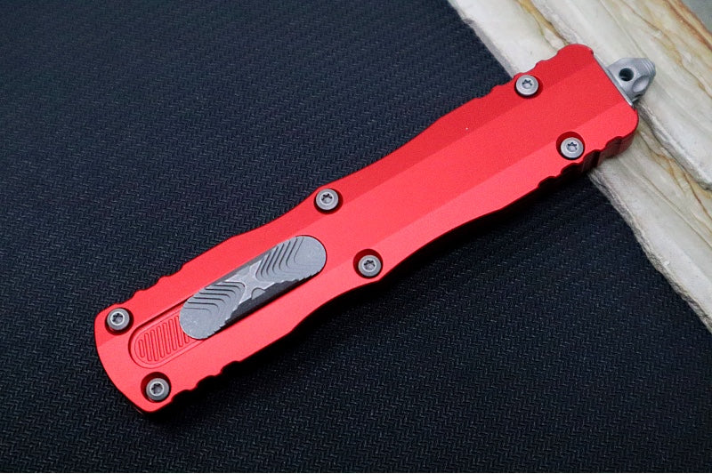 Microtech Dirac Delta Tactical OTF - Apocalyptic Finish / Dagger Blade / Red Anodized Aluminum Handle 227-10APRD - Northwest Knives