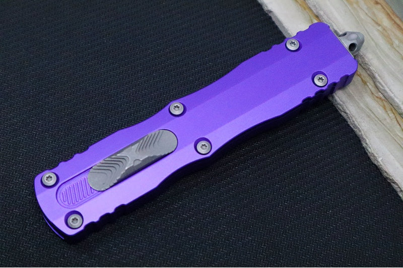 Microtech Dirac Delta Tactical OTF - Apocalyptic Finish / Dagger Blade / Purple Anodized Aluminum Handle 227-10APPU - Northwest Knives