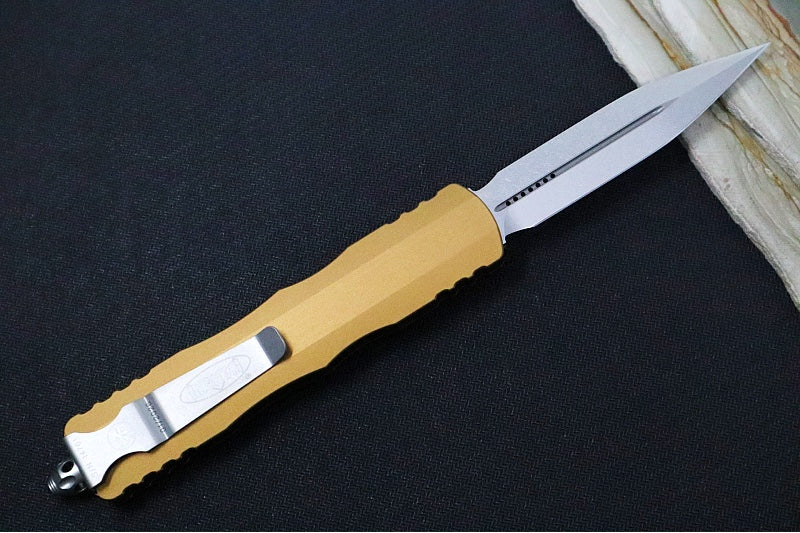 Microtech Dirac Delta OTF - Dagger Blade / Stonewashed Finish / Tan Anodized Aluminum Handle 227-10TA - Northwest Knives