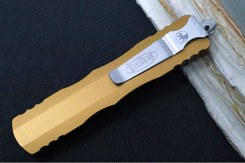 Microtech Dirac Delta OTF - Dagger Blade / Stonewashed Finish / Tan Anodized Aluminum Handle 227-10TA - Northwest Knives