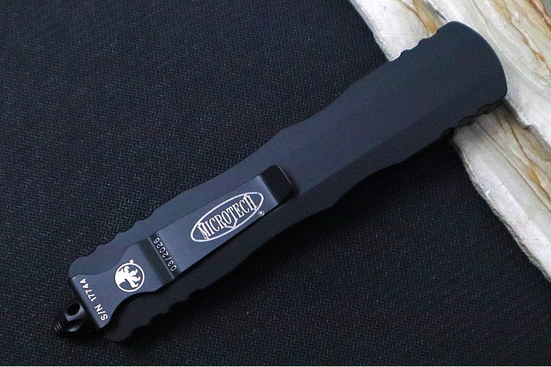 Microtech Dirac Delta Tactical OTF - Black Finish / Double Full Serrated Dagger Blade / Black Anodized Aluminum Handle 227-D3T - Northwest Knives