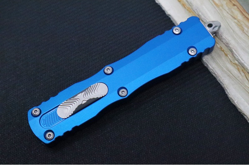 Microtech Dirac Delta OTF - Dagger Blade / Stonewashed Finish / Blue Anodized Aluminum Handle 227-10BL - Northwest Knives