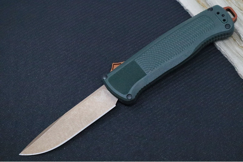 Benchmade 5371FE-2601 Shootout OTF - Battlewash FDE PVD Coated Blade / Z-Wear Tool Steel Steel / Drop Point Style / Taiga Green Grivory Handle - Northwest Knives