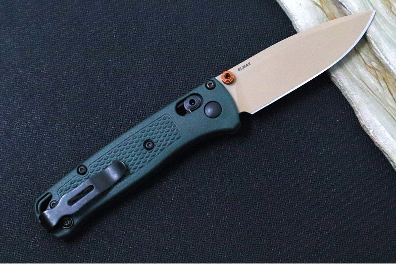 Benchmade 533TN-2601 Mini Bugout Manual Folder - Drop Point Blade / Elmax Steel / Tan Cerakote Finish / Taiga Green Grivory Handles - Northwest Knives