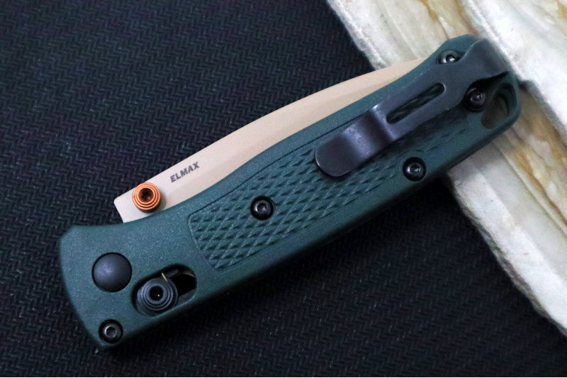 Benchmade 533TN-2601 Mini Bugout Manual Folder - Drop Point Blade / Elmax Steel / Tan Cerakote Finish / Taiga Green Grivory Handles - Northwest Knives