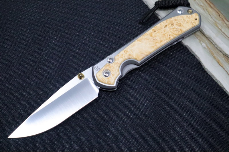 Chris Reeve Large Sebenza 31 - Polished Drop Point Blade / Box Elder Inlay / CPM-Magnacut L31-1628 (A2)