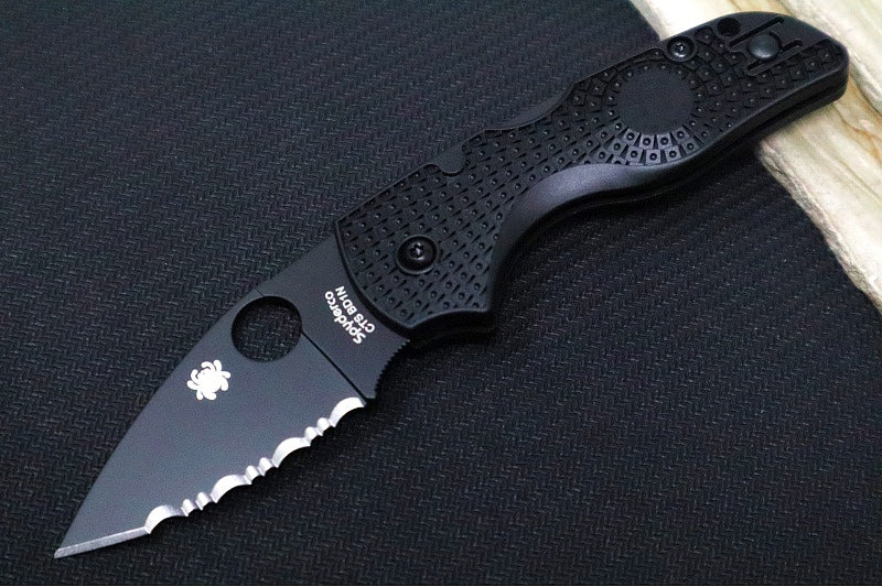 Spyderco Lil Native Lockback Lightweight - Black FRN / Black Finish / BDN1 Steel / Serrated Leaf Blade C230SBBK - Northwest Knives