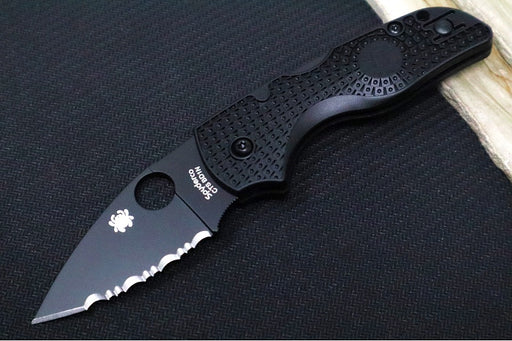 Spyderco Lil Native Lockback Lightweight - Black FRN / Black Finish / BDN1 Steel / Serrated Leaf Blade C230SBBK - Northwest Knives