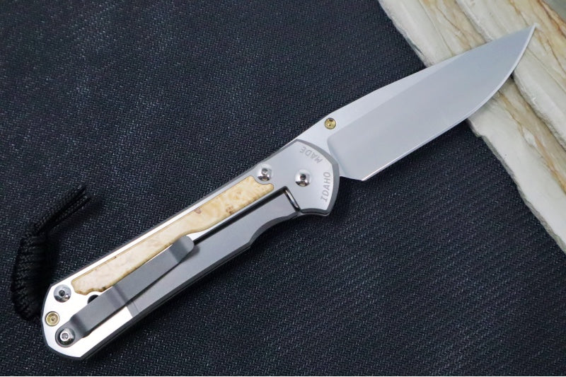 Chris Reeve Large Sebenza 31 - Polished Drop Point Blade / Box Elder Inlay / CPM-Magnacut L31-1628 (A2)