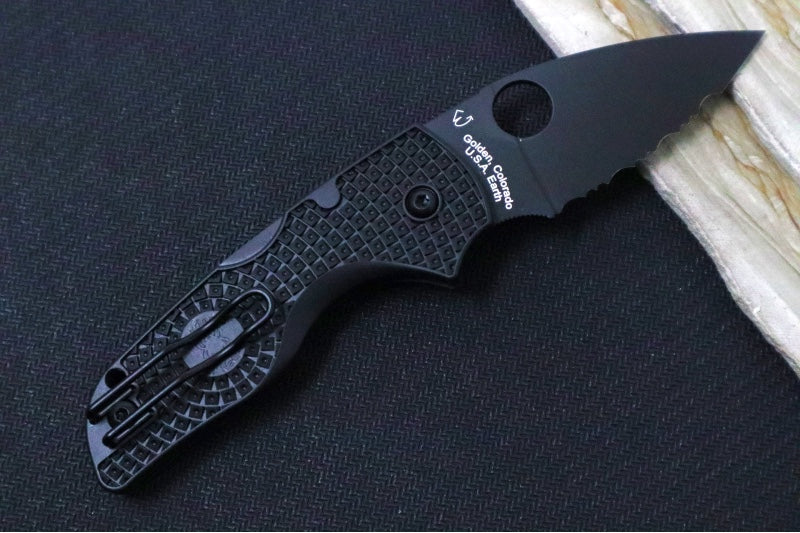Spyderco Lil Native Lockback Lightweight - Black FRN / Black Finish / BDN1 Steel / Serrated Leaf Blade C230SBBK - Northwest Knives