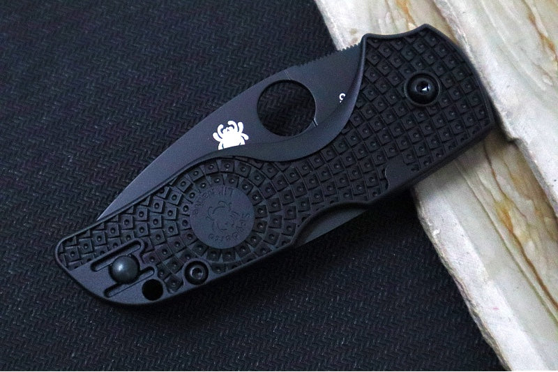 Spyderco Lil Native Lockback Lightweight - Black FRN / Black Finish / BDN1 Steel / Serrated Leaf Blade C230SBBK - Northwest Knives