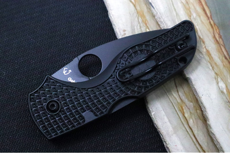 Spyderco Lil Native Lockback Lightweight - Black FRN / Black Finish / BDN1 Steel / Serrated Leaf Blade C230SBBK - Northwest Knives