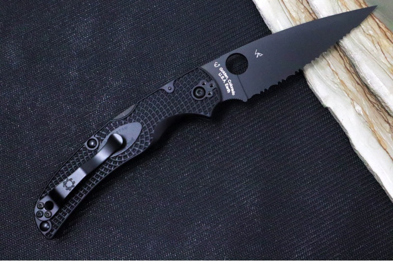 Spyderco Native Chief - Drop Point Blade with Full Serrates / Black Finish / Black FRN Handle Scales C244SBBK