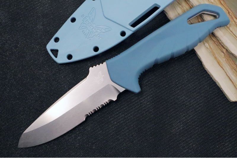 Benchmade 18040S Undercurrent Fixed Blade - CPM-Magnacut Steel / Sheepsfoot Blade with Partial Serrates / Depth Blue Santoprene Handle / Sonar Gray Injection Molded Sheath - Northwest Knives