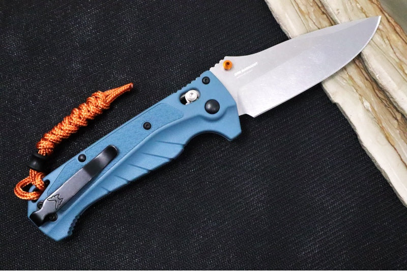 Benchmade 18060 Adira - CPM-Magnacut Steel / Drop Point / Depth Blue Grivory Handle / Orange  Paracord Lanyard & Bead