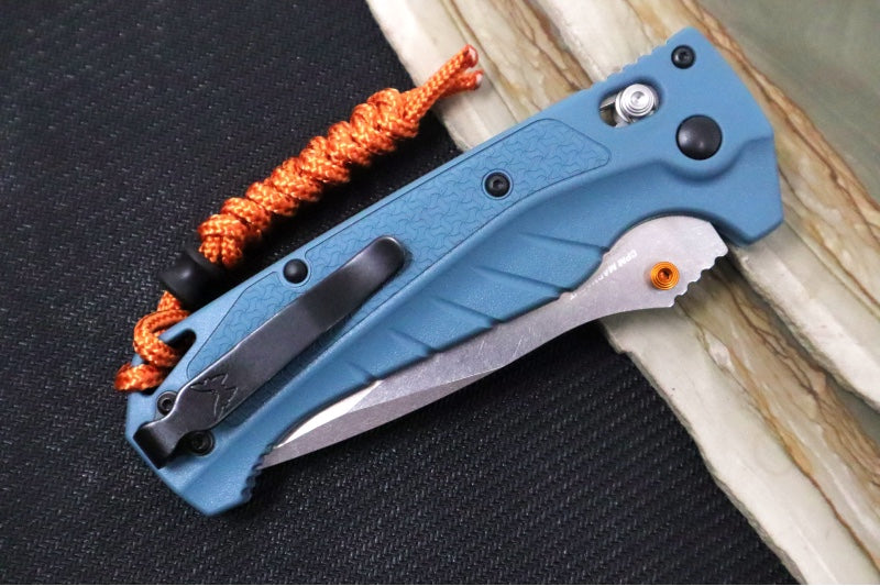 Benchmade 18060 Adira - CPM-Magnacut Steel / Drop Point / Depth Blue Grivory Handle / Orange  Paracord Lanyard & Bead