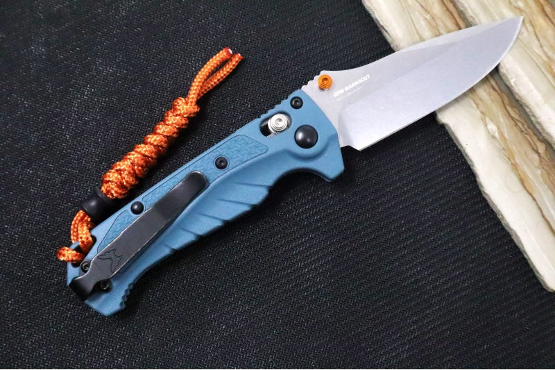 Benchmade 18065 Mini Adira - CPM-Magnacut Steel / Drop Point Steel / Depth Blue Grivory Handle / Orange  Paracord Lanyard & Bead - Northwest Knives