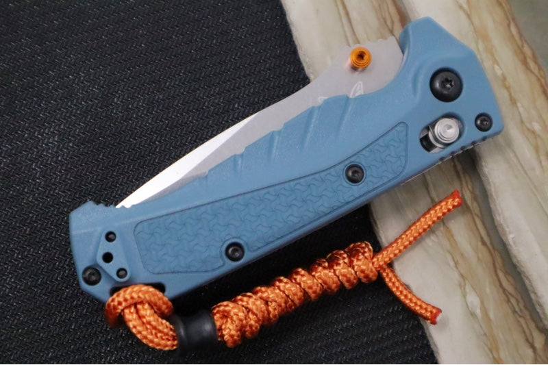 Benchmade 18065 Mini Adira - CPM-Magnacut Steel / Drop Point Steel / Depth Blue Grivory Handle / Orange  Paracord Lanyard & Bead
