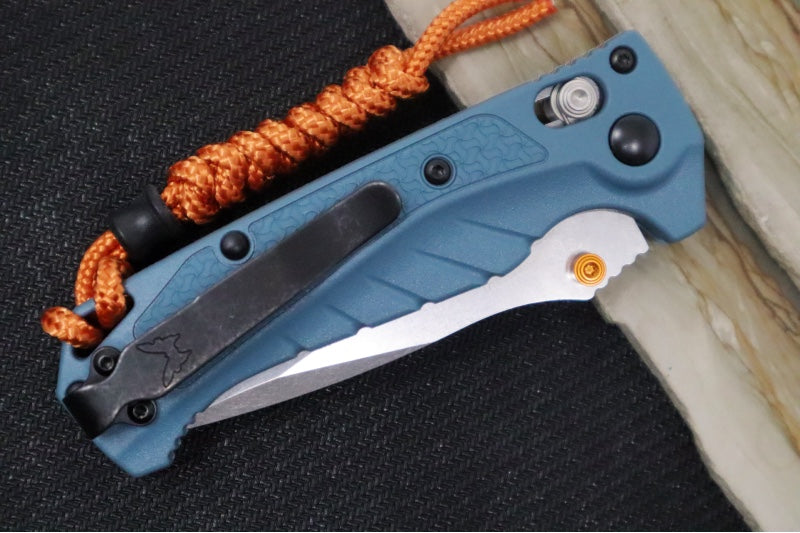 Benchmade 18065 Mini Adira - CPM-Magnacut Steel / Drop Point Steel / Depth Blue Grivory Handle / Orange  Paracord Lanyard & Bead - Northwest Knives