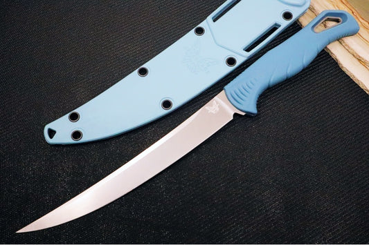 Benchmade 18010 Fishcrafter 7" Fixed Blade - CPM-Magnacut Steel / Trailing Point Blade / Depth Blue Santoprene Handle / Sonar Gray Injection Molded Sheath