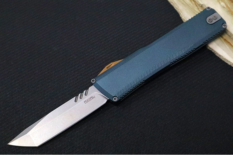 Axial Knives SHIFT V_3 OTF - Navy Anodized Aluminum Handle & Bronzed Hardware / Stonewashed Tanto Blade / CPM-Magnacut Steel - Northwest Knives