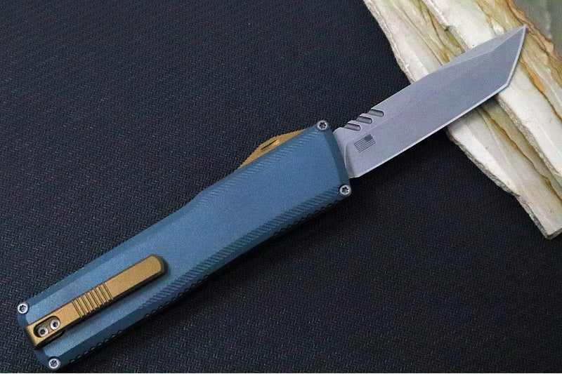 Axial Knives SHIFT V_3 OTF - Navy Anodized Aluminum Handle & Bronzed Hardware / Stonewashed Tanto Blade / CPM-Magnacut Steel - Northwest Knives