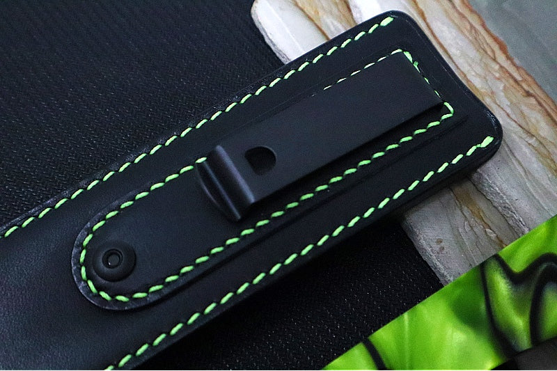 Jack Wolf Knives Pioneer FIXedc Knife - Toxic Green Kirinite Handle / Drop Point Blade / CPM-S90V Steel / Black Finish - Northwest Knives
