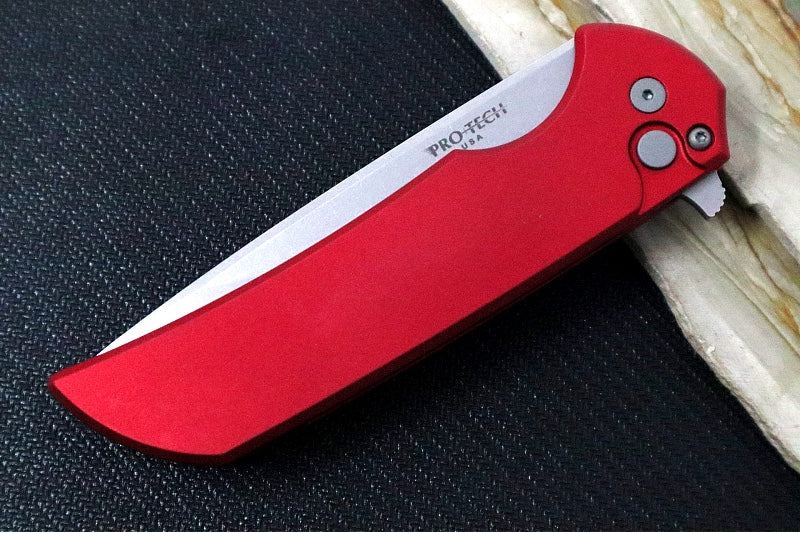 Pro Tech Mordax - Drop Point / Stonewashed CPM-20CV blade / Red Aluminum Handle MX101-RED - Northwest Knives